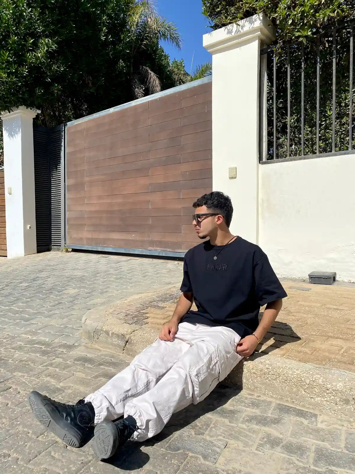 All in black T-shirt